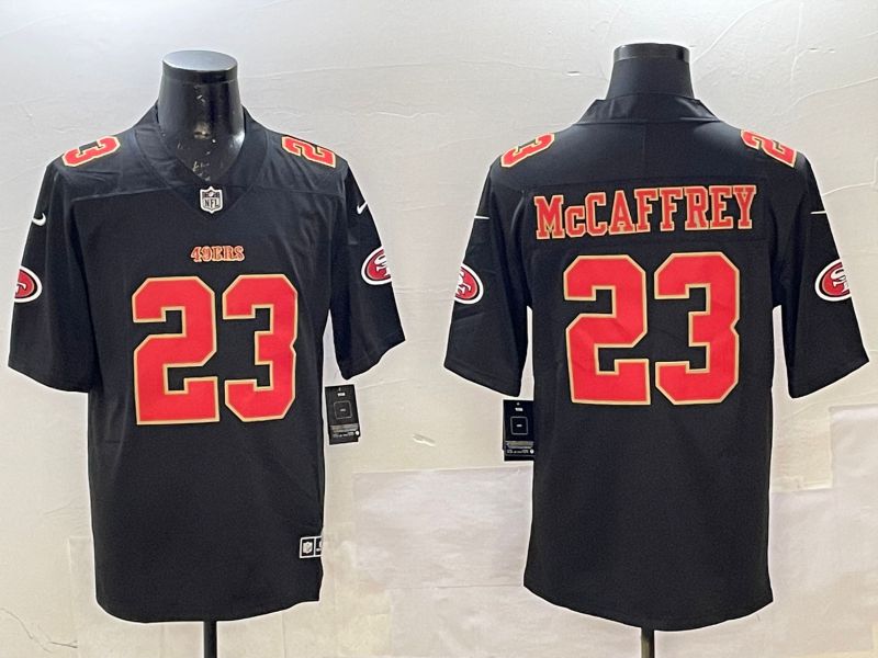 Men San Francisco 49ers 23 Mccaffrey Black gold Fashion 2025 Nike Limited NFL Jersey style 1